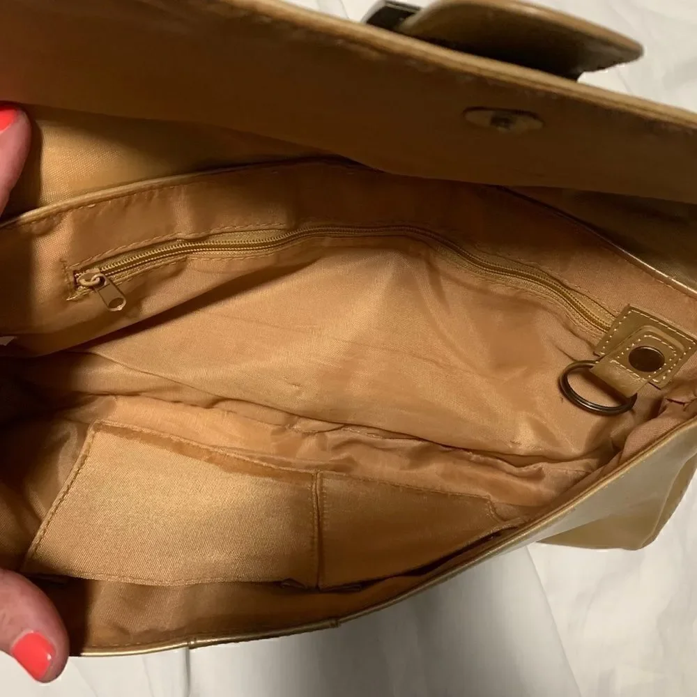 Gold Vegan Leather Clutch W/Removable Chain Strap